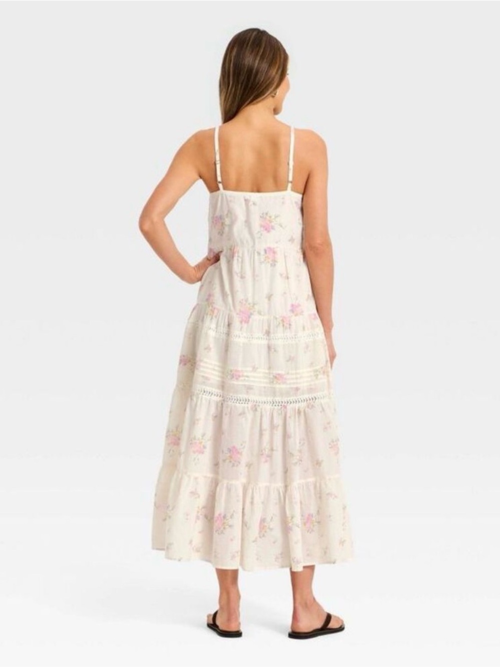 Universal Thread Cream Maxi Dress with Pink Floral Print size medium - Picture 2 of 7